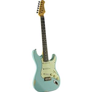 EKO GUITARS- S-300 Relic Daphne Blue, Chitarra Elettrica con Finitura Relic, corpo in Pawlonia, Manico in Acero Americano, Tastiera 22 Tasti in Resina Eko WPC, Colore Daphne Blue