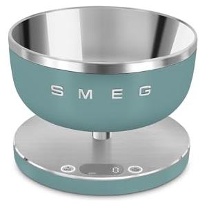 Smeg, Bilancia da Cucina Digitale KSC01EGMWW, Ciotola in Acciao Inox Removibile, Quattro Unità di Misura g/ml e lb.oz/fl.oz, con Funzione Tara, Portata Massima 5kg, Verde