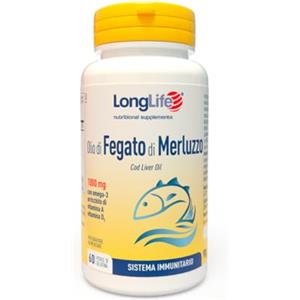 LongLife® Olio di fegato di merluzzo 1000mg | Ricco di omega 3 | Titolato in EPA e DHA | Arricchito con vitamina A e vitamina D3 | Crescita e difese immunitarie | 2 mesi di trattamento | Senza glutine