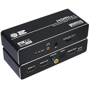 Tendak Estrattore audio HDMI 2.1, HDMI Audio Splitter 8K@60Hz HDMI a HDMI/Ottico Spdif/Coaxial/3,5 mm Stereo Audio Converter Supporto 4K @120Hz HDCP 2.3 EDID VRR HDR 10+ 7.1CH Atmos per PS5 Xbox