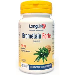 LongLife® Bromelain Forte | Alto dosaggio 2400 GDU/g | Bromelina da gambo d'ananas | Drenante gambe e digestivo | Alto contenuto di enzimi | 30 compresse rivestite | Senza glutine e vegano