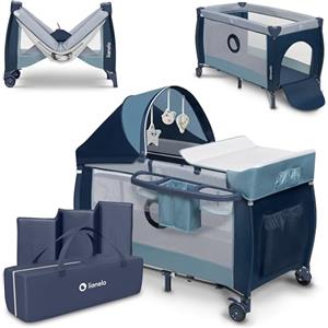 lionelo Sven 2in1 Box bambini dalla nascita fino 15kg Lettino pieghevole con Fasciatoio baldacchino Giocattoli Pendenti Ingresso laterale aggiuntivo LockGuard