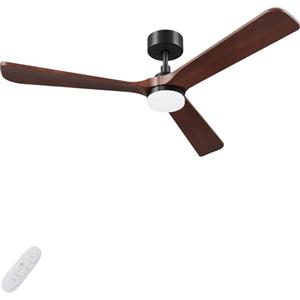 AUTODAY Legno Ventilatore da soffitto con luce 30W motore DC ultra silenzioso diametro 132cm con 3 pale reversibili Telecomando con funzione di memoria 6 velocità dimmerabile ventilatore soffitto