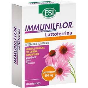 ESI - Immuniflor Lattoferrina, Integratore Alimentare con Vitamina D e Zinco, Favorisce le Difese Immunitarie Contro le Aggressioni della Stagione Invernale, Senza Glutine, 20 Naturcaps