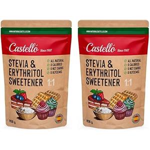 Castello since 1907 Dolcificante Stevia + Eritritolo 1:1 | 1g : 1g zucchero | Sostituto dello Zucchero 100% Naturale - 0 calorie - 0 Indice Glicemico - Keto e Paleo - 0 Carboidrati - No OGM - Castello since 1907-850 g