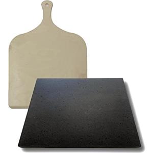 LITHOS MATERIE Piastra in pietra lavica Etnea + Tagliere/pala omaggio-ollare, refrattaria per barbecue a gas, forno elettrico per pizza, pane, bistecchiera carne grigliata (40 x 35 cm3)
