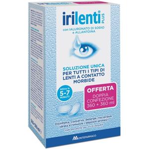 Montefarmaco Irilenti Plus - Soluzione Unica per Lenti a Contatto Morbide, 2 Flaconi da 360ml con Ialuronato di Sodio e Allantoina