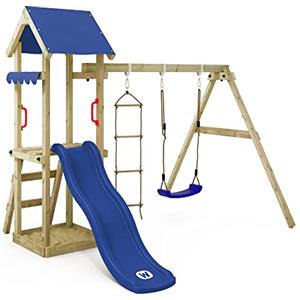 Wickey Gioco da giardino WICKEY TinyCabin con altalena e scivolo blu, struttura da esterno per bambini con sabbiera, scaletta e accessori da gioco