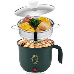 BORDEAG Padella elettrica, Mini elettrica calda pot, 1,8 litri elettrico caldo pot, portatile antiaderente multicooker, portatile veloce, pentola elettrica per casa ufficio sonno+vapore
