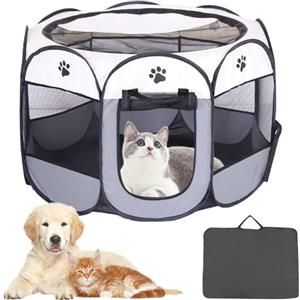 LUFEIS Box Pieghevole Per Animali Domestici, Box Per Cuccioli Per Interni Ed Esterni, Impermeabile Recinto Per Cani, Portatile Recinti Gioco Per Cani, Per Canis,Gatti,Conigli,Piccoli Animali (Grigio)