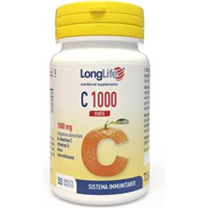 LongLife® C 1000 Forte | Vitamina C 1000mg | Con zinco, vitamina D ed echinacea | Difese immunitarie | 50 giorni di trattamento | Vegetariano e senza glutine