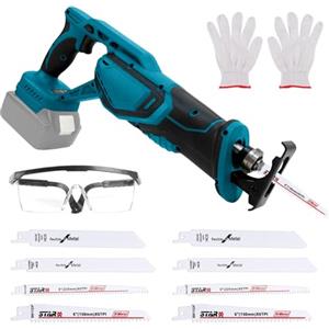 CISSIYOG Sega a Gattuccio, (NO BATTERIA) Sega a Sciabola compatibile con Makita 18V con 8 Lame di Ricambio, 3100SPM Velocità Variabile Sega Alternativa, 20mm Lunghezza di Corsa per Tagliare Legno/Metallo