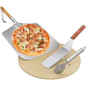 onlyfire Set Pietra Refrattaria per Pizza da Forno con Pala per Pizza, Spatola per Pizza e Rotella Tagliapizza per Forno per Pizza e Grill, Accessori per Forno da Pizza per Preparare Pizza e Pane