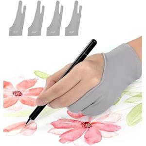 OTraki 4PCS Guanto da Disegno con Due Dita Anti Sbavatura Guanto Tavoletta Grafica Elasticità per Mano Destra e Sinistra Guanto Disegno Digitale per Tablet Grafica iPad Scheggiatura