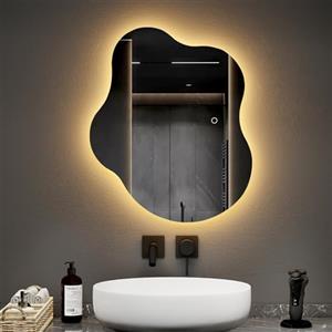 EMKE Specchio da Bagno Luminoso 60 x 50 cm, Senza Cornice, Specchio da Bagno con Interruttore Touch, Antinebbia, Funzione Memoria, Spegnimento Automatico dopo 3 Ore, 3 Colori di Luce LED