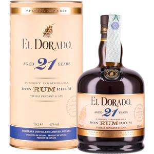 El Dorado, Rum 21 Years Old, 700 ml, Aroma di Arancia e Mandarino, Note Dolci di Zucchero di Canna, Cioccolato Fondente e Caffè, Invecchiato 21 anni in Guyana in Botti exBourbon, Idea Regalo, 43% Vol.