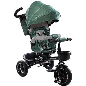 kk Kinderkraft Kinderkraft SPINSTEP Triciclo bambini dai 9 Mesi con Maniglione, Cappottina impermeabile con filtro UPF50+, Pieghevole, Seduta girevole a 360 gradi, Verde