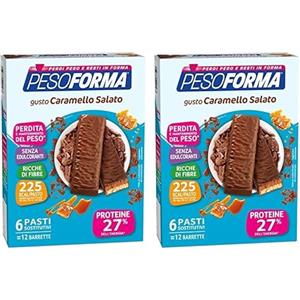 Pesoforma Barrette Caramello Salato, Pasto sostitutivo proteico, Barrette per il controllo del peso, Barrette proteiche per restare in forma, Solo 225 calorie, 12x31g (Confezione da 2)