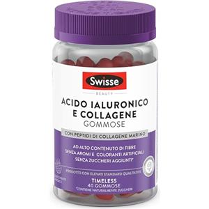 SWISSE - Pastiglie Gommose con Peptidi di Collagene Marino, Integratore Collagene e Acido Ialuronico Anti-Age, Integratori Donna e Uomo per la Salute e Bellezza della Pelle, 40 Unità, Frutti di Bosco