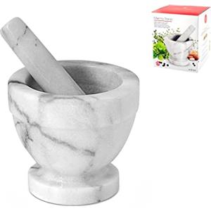 Home Mortaio Marmo con Pestello Cm12 Utensile Cucina, Bianco/Grigio, 12 cm