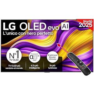 LG OLED evo AI G5 TV 65 pollici, Smart TV 4K, Staffa a muro inclusa, Processore α11 Gen2, Brightness Booster Ultimate, webOS con AI, Dolby Vision e Atmos, VRR e GSYNC 4K@165Hz, OLED65G55LW 2025