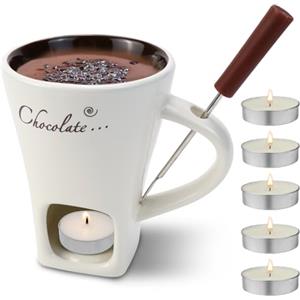 FSWWSF Tazza per fonduta di cioccolato, 200 ml, con forchetta e candela, adatta per formaggio, cioccolato, burro e caramello (bianco)