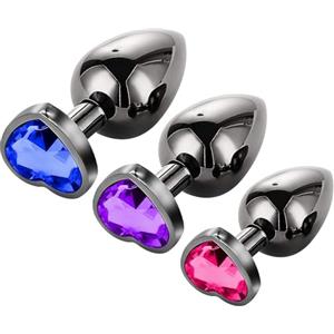 Viexpand 3PCS Plug anale da donna uomo Anale Piastra metallica Kit anal plug Pezzi per uomini,,S+ M+ L Set Sex Toy,con Lusso Cuore Forma diamante di per uomo donna Principianti Giocattoli del Sesso