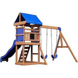 Backyard Discovery Aurora Parco giochi, Casetta per bambini in legno | Include altalene/scivolo/sabbiera/scala di arrampicata | Casetta bambini in legno
