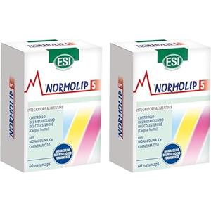 normolip ESI - Normolip 5, Integratore Alimentare a Base di Riso Rosso Fermentato e Caigua, che Contribuisce ai Normali Livelli di Colesterolo, Senza Glutine e Vegan, 60 Naturcaps (Confezione da 2)