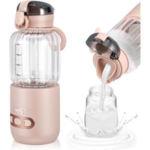 QCXWCJWD Scaldabiberon Portatile Baby, Scalda Biberon Neonato Senza Fili 400ml, Scaldapappa da Viaggio Visivo con Controllo Della Temperatura, Temperatura Regolabile da 37°c A 55°c(Rosa)