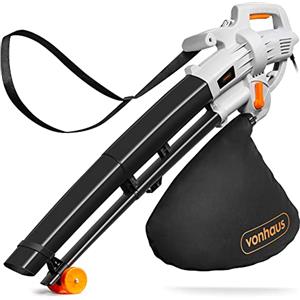 VonHaus Soffiatore a Batteria e Aspirafoglie da Giardino da 3000 W - Soffiatore Foglie per Giardini, Grondaie, Vialetti - Leggero, con Tracolla, Ruote, Rapporto di Triturazione 10:1 (3000W)