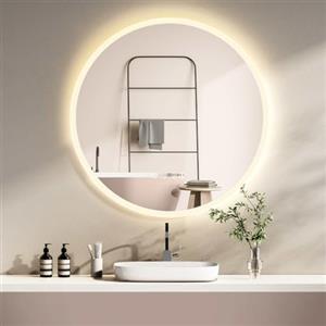HOKO® Specchio a Parete Rotondo Antiappannamento per Bagno 60cm con Orologio Digitale, Variazione di LED 2700-6500K(Bianco Caldo/Freddo/Neutro). Luce con Interruttore Tattile e Funzione Memoria