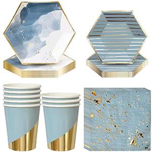 WBYNB Stoviglie per Feste di Compleanno, 40 Pezzi Servizio da Tavola USA e Getta, Set di Stoviglie in Cartone, Usato per Baby Shower, Compleanno Ragazzo, Matrimonio, Compleanno (Acqua Blu)