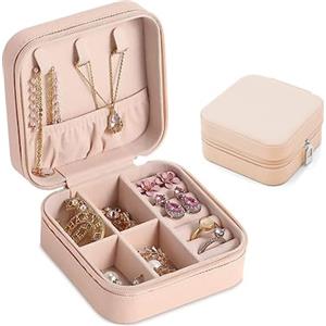 Moguxb Scatole Portagioie Rosa Piccolo Portagioie da Viaggio in Pelle PU Scatola per Gioielli Cofanetti Portagioie Portagioie da Donna per Anelli Orecchini Collana Bracciali