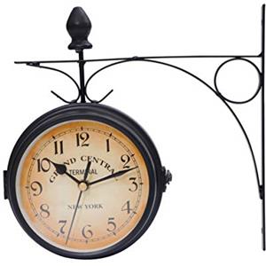 EXCEART Stile Europeo Vintage Double- Sided Orologio da Parete in Ferro Metallo Tranquillo E Silenzioso Orologi Classici in Bianco E Nero (Nero)