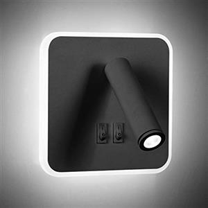 KAWELL 8W Moderna Applique da Parete LED Lampada da Lettura da Parete 350° Orientabile 3W LED Faretto da Parete con Interruttore per Camera da Letto Soggiorno Sala Studio, Nero 6000K