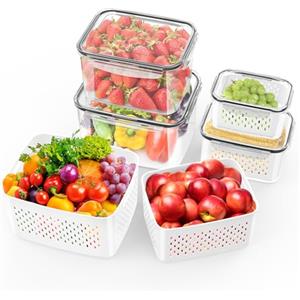 LoyalaEU scatole di conservazione alimentare, scatola di immagazzinaggio frigorifero con colino rimovibile scatola ermetica alimentare picnica, contenitori di conservazione per frutta verdura (4pcs)