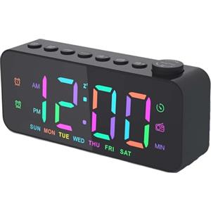 Wowlela Radiosveglia digitale, radio da comodino con 8 colori, doppia sveglia con giorni della settimana/fine settimana, 4 luminosità e volume regolabile, snooze per adulti, bambini, adolescenti, dormienti