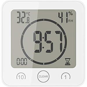 Wowlela Orologio da Bagno, Orologio da Parete per Doccia con Funzione di Misurazione Dellumidità di Temperatura Orologio da Parete Digitale Impermeabile con Timer per Cucina