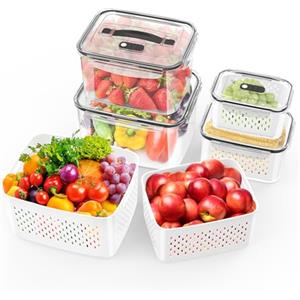 LoyalaEU scatole di conservazione alimentare, scatola di immagazzinaggio frigorifero con colino rimovibile scatola ermetica alimentare picnica, contenitori di conservazione per frutta verdura (handle-4pcs)
