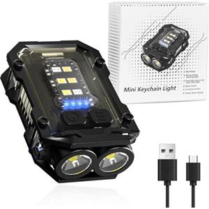 SUPRBIRD Mini Torcia LED Portachiavi,Torcia Led Potente 900 Lumen,Piccola torcia portachiavi ricaricabile,Impermeabile Torcia Tascabile con Rosso Blu Flash Luce