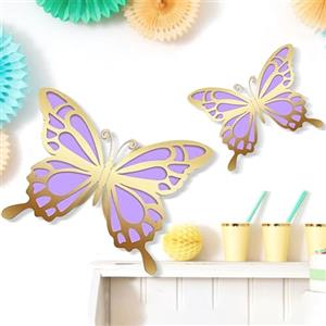 Yolistar Adesivo Murale Farfalla,72 Adesivi 3D a Farfalla Adatte per Decorazioni di Matrimonio,Compleanno,Baby Shower,Regali (Oro + Viola)