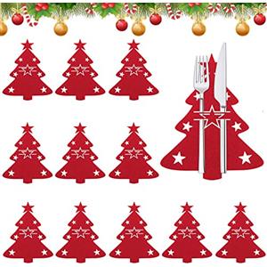 REFORUNG 12 Pz Portaposate Albero di Natale Portaposate in Feltro Natalizio 17*21cm Rosso Portaposate di Natale Borsa per Posate Albero di Natale per Cucchiaio, Forchetta