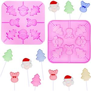 Rhsemi 2pezzi Lollipop Mold, stampi in silicone per Natale, forma di Natale e forma di abete, Rosa