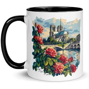 Chatcripant Tazza Parigi Torre Eiffel Francia Souvenir Tazza da viaggio Monumenti Disegno Romanticismo Eleganza Deco Caffè Città Luce Tè Regalo Arte originale Francia Romantica (Notre Dame)
