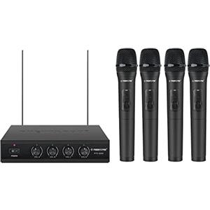Phenyx Pro Sistema microfono wireless professionali VHF a 4 canali, con 4 microfoni senza fili dinamici palmari, ricevitore in metallo, lunga portata per canto, karaoke, chiesa (PTV-2000-4H)