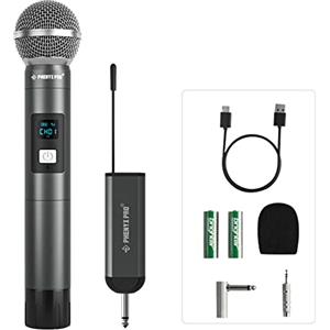 Phenyx Pro Sistema microfono wireless professionali digitale singolo, con 1 microfono dinamico palmare in metallo, mini ricevitore, 5 frequenze UHF per karaoke, DJ, canto, chiesa, matrimonio(PDP-1-1H)