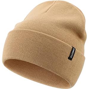 Magracy Cappello unisex da uomo lavorato a maglia cappello elastico con risvolto berretto invernale da donna, cachi, Taglia unica