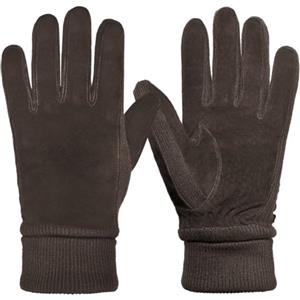 Harssidanzar Guanti invernali da donna in pelle scamosciata in lana termica foderati in pile SL024EU,Marrone,Taglia L
