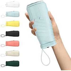 Kwude Mini ombrello da viaggio compatto, leggero, portatile e antivento con protezione UV al 99%, perfetto per donne, uomini e bambini in movimento (verde nebbia)
